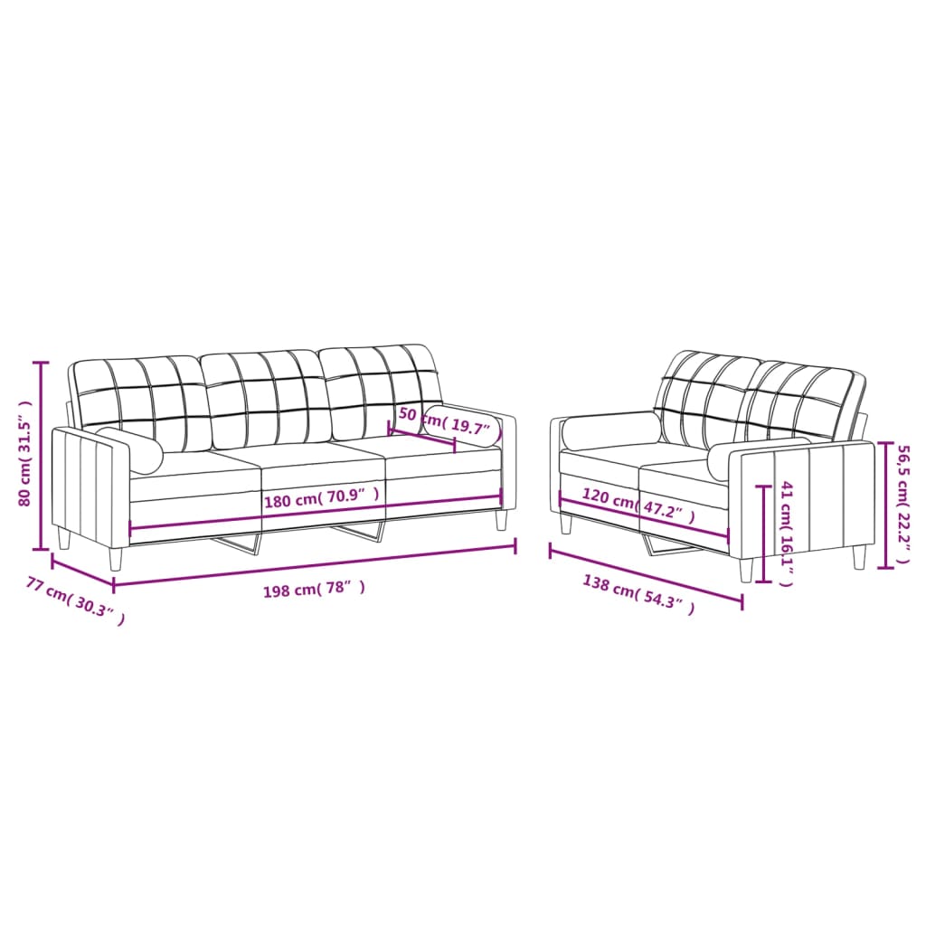 vidaXL 2-tlg. Sofagarnitur mit Kissen Creme Stoff