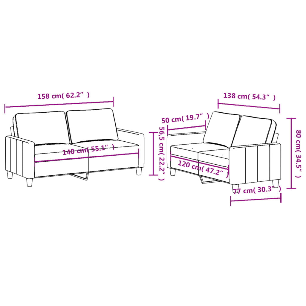 vidaXL 2-tlg. Sofagarnitur mit Kissen Taupe Stoff