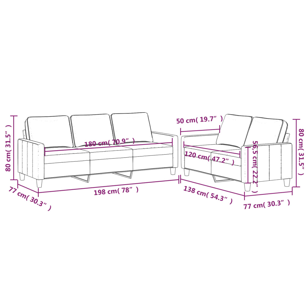 vidaXL 2-tlg. Sofagarnitur mit Kissen Creme Samt