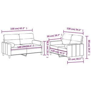 2-tlg. Sofagarnitur mit Kissen Creme Stoff Stilecasa