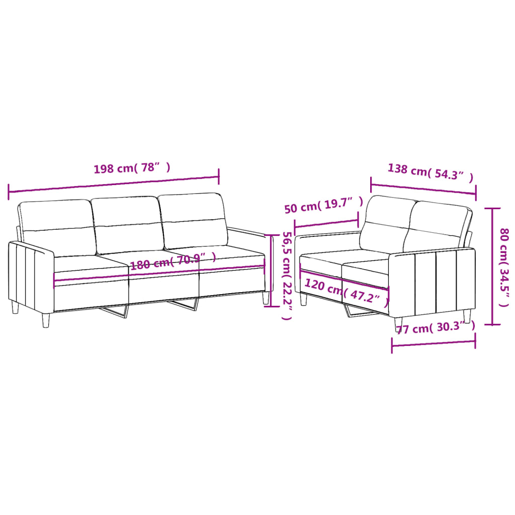 vidaXL 2-tlg. Sofagarnitur mit Kissen Creme Stoff