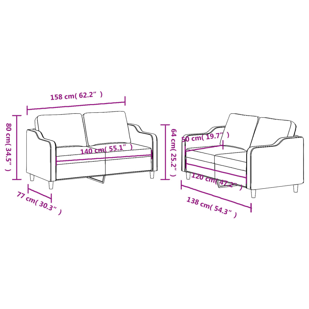 vidaXL 2-tlg. Sofagarnitur mit Kissen Creme Stoff