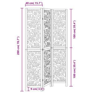 vidaXL 3-tlg. Paravent Schwarz Massivholz Paulownia