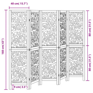 vidaXL 5-tlg. Paravent Schwarz Massivholz Paulownia