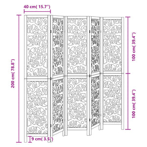 vidaXL 5-tlg. Paravent Schwarz Massivholz Paulownia