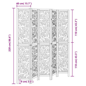 vidaXL 5-tlg. Paravent Schwarz Massivholz Paulownia