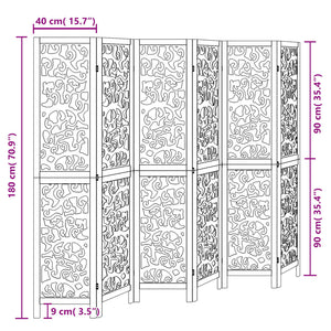 vidaXL 6-tlg. Paravent Schwarz Massivholz Paulownia