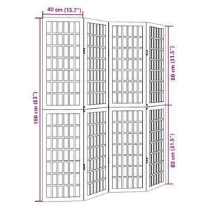 vidaXL 4-tlg. Paravent Schwarz Massivholz Paulownia