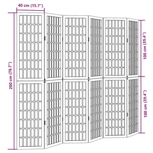 vidaXL 6-tlg. Paravent Schwarz Massivholz Paulownia