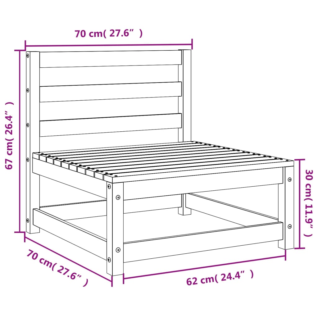 Gartensofa ohne Armlehnen 70x70x67 cm Kiefernholz Imprägniert Stilecasa