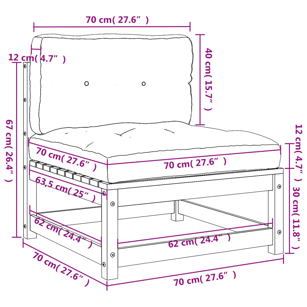 Gartensofas ohne Armlehnen mit Kissen 2 Stk. Douglasienholz