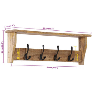 vidaXL Wandgarderobe mit 4 Haken Massivholz Mango