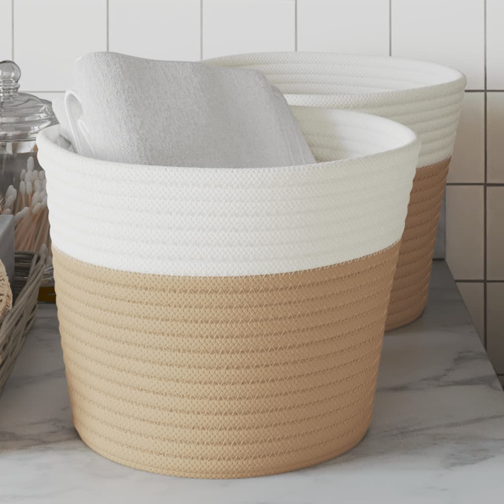 vidaXL Aufbewahrungskörbe 2 Stk. Beige und Weiß Ø24x18 cm Baumwolle