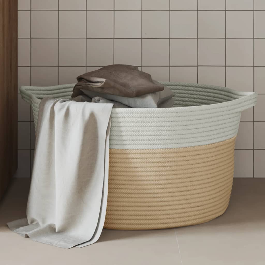 Aufbewahrungskorb Beige und Weiß Ø40x25 cm Baumwolle Stilecasa