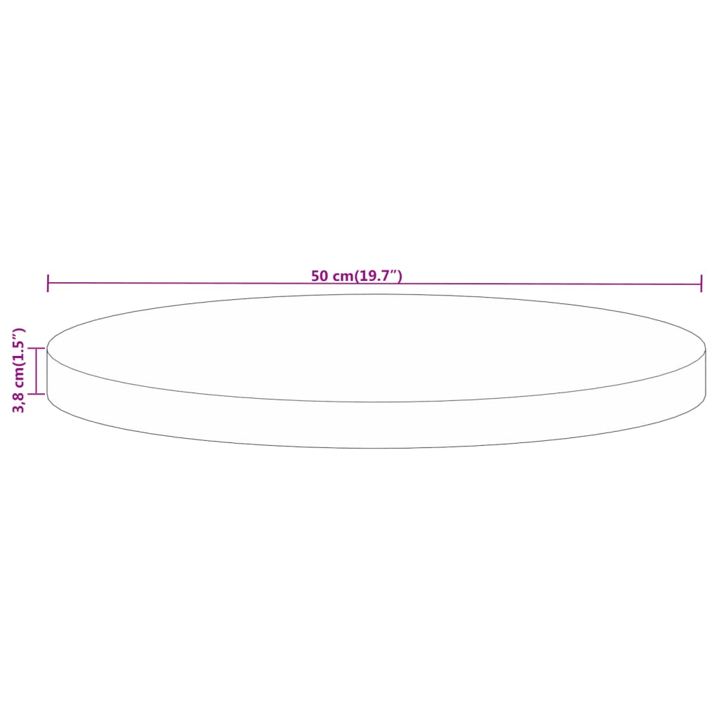 vidaXL Tischplatte Ø 50x3,8 cm Rund Raues Massives Mangoholz