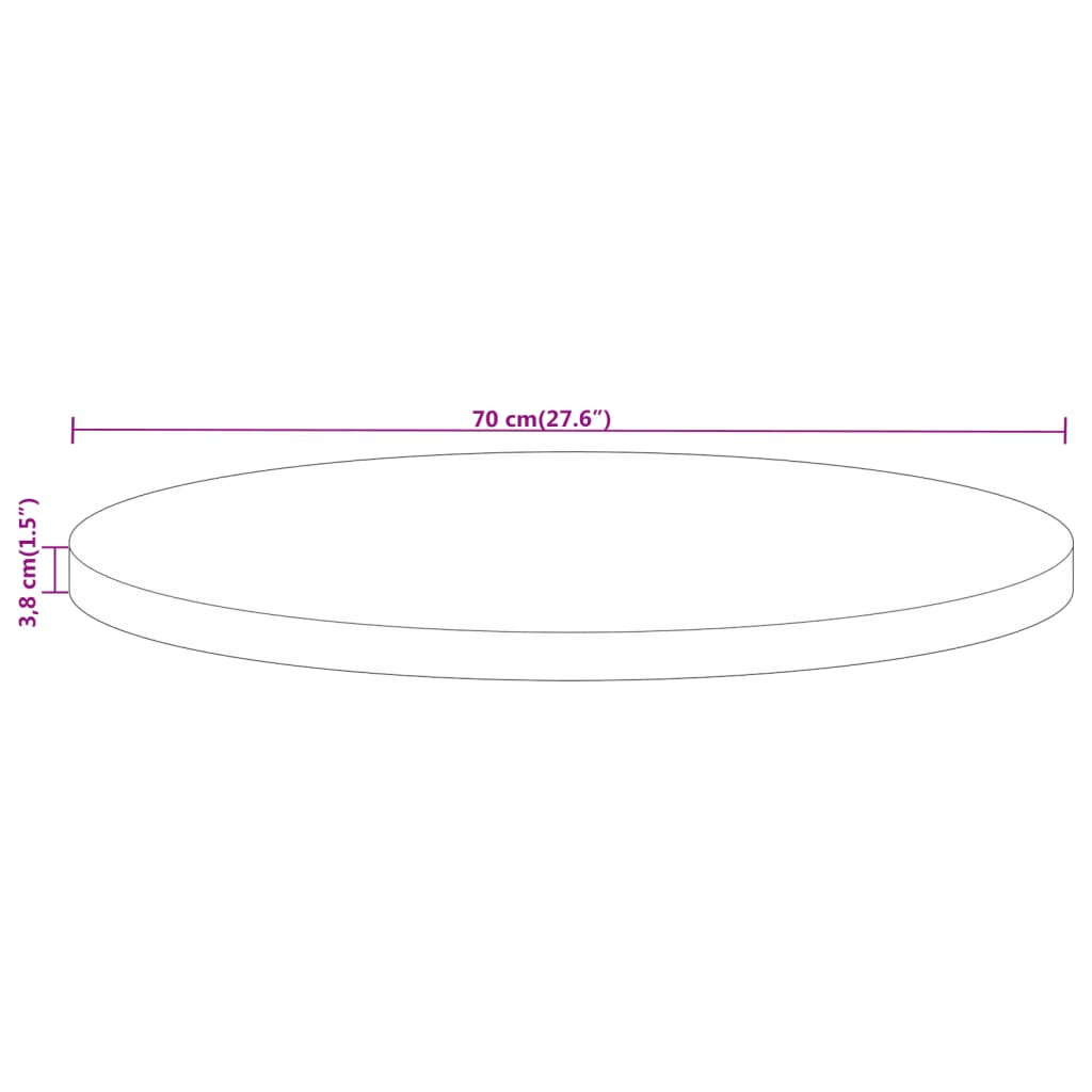 vidaXL Tischplatte Ø 70x3,8 cm Rund Raues Massives Mangoholz