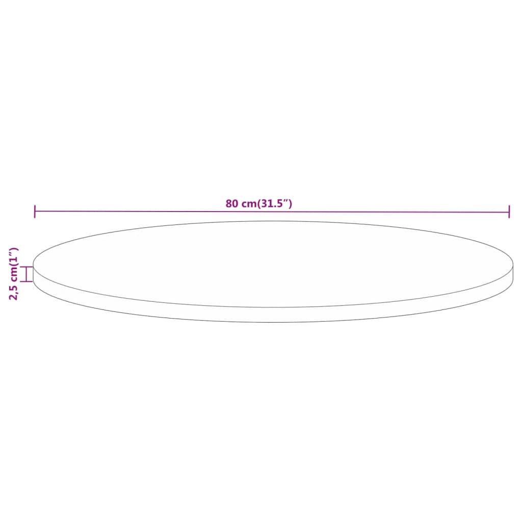 vidaXL Tischplatte Ø 80x2,5 cm Rund Raues Massives Mangoholz