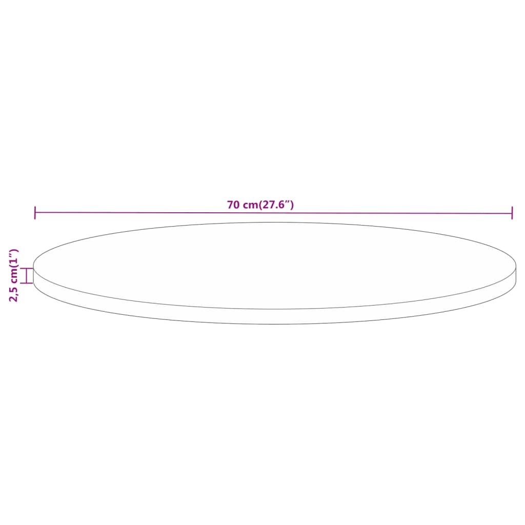 vidaXL Tischplatte Ø 70x2,5 cm Rund Massivholz Mango