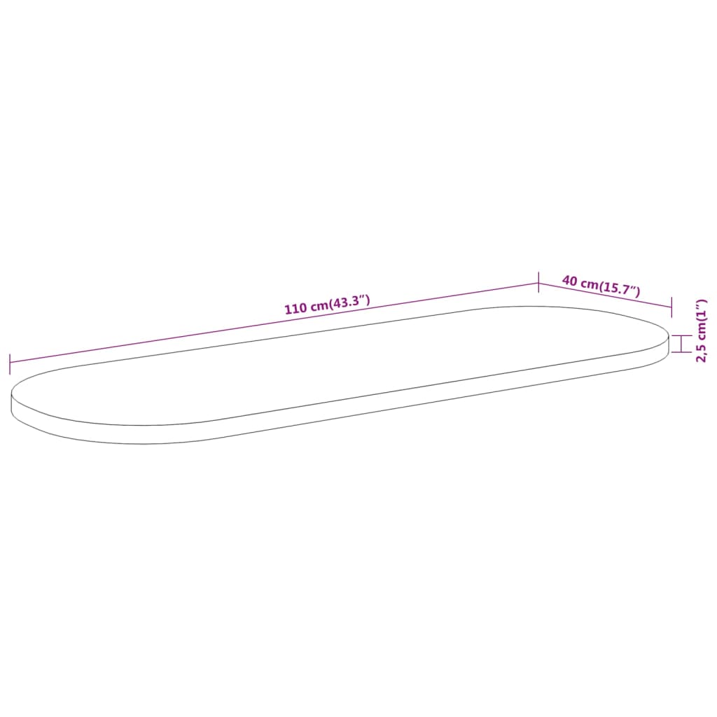 vidaXL Tischplatte 110x40x2,5 cm Oval Massivholz Akazie