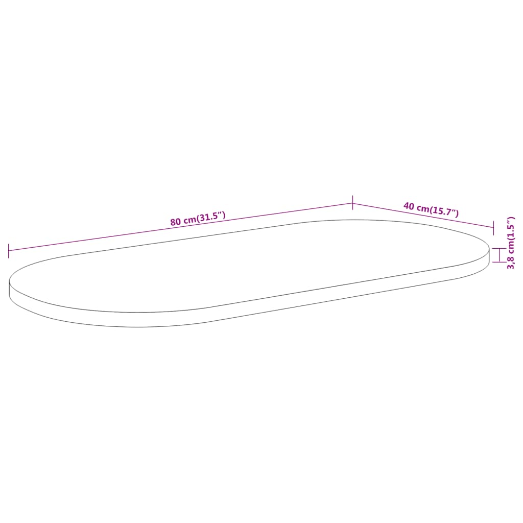 vidaXL Tischplatte 80x40x3,8 cm Oval Massivholz Akazie