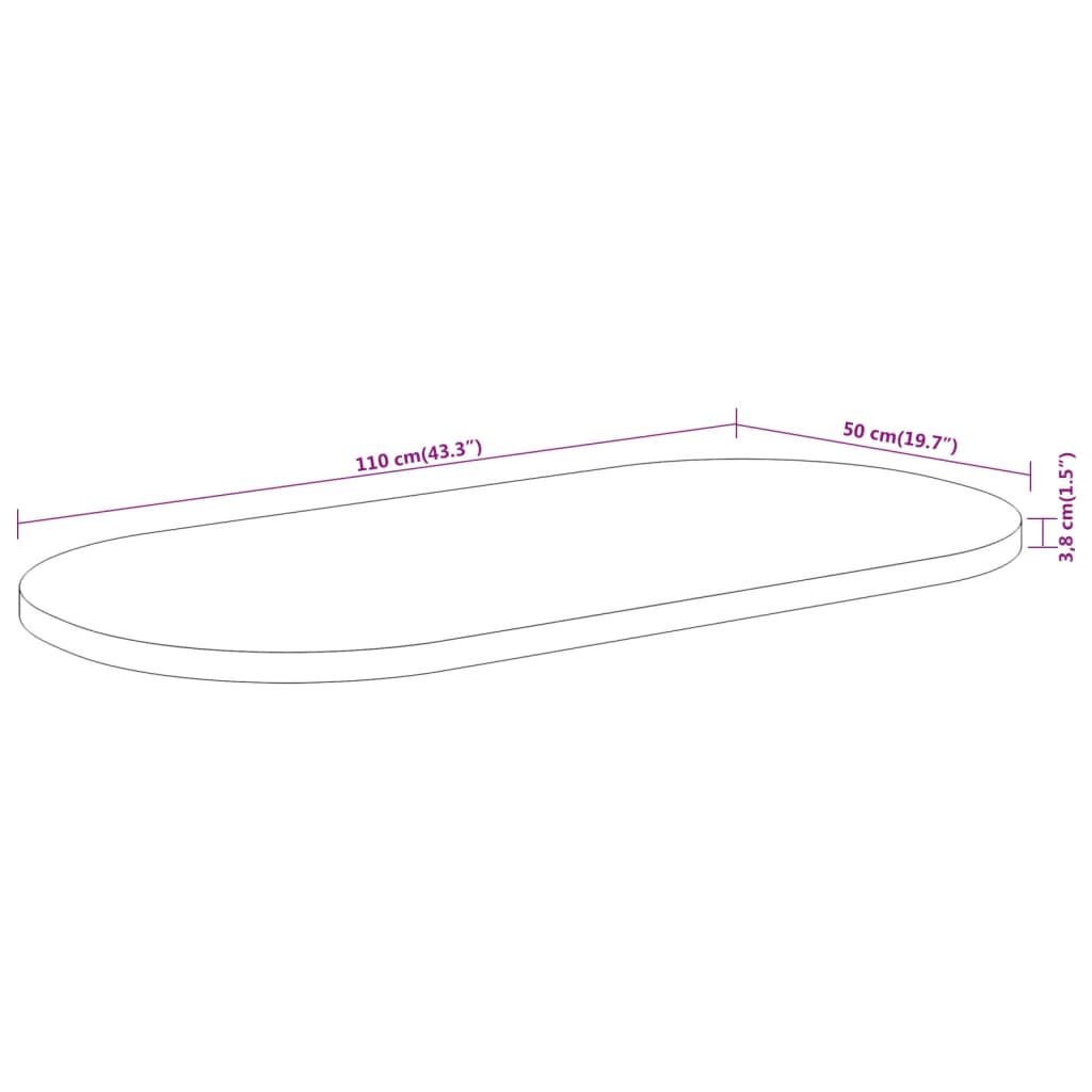 vidaXL Tischplatte 110x50x3,8 cm Oval Massivholz Akazie