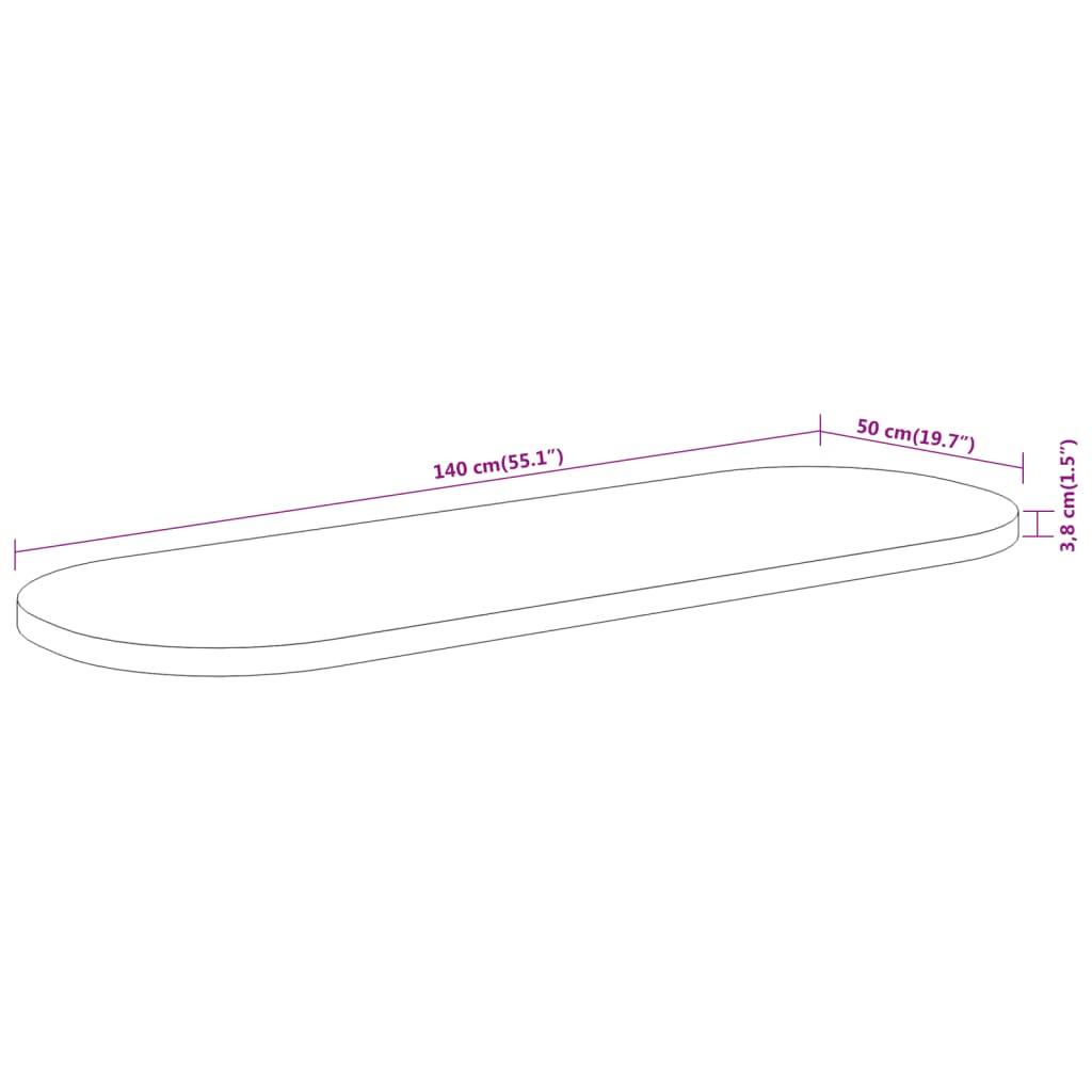 vidaXL Tischplatte 140x50x3,8 cm Oval Massivholz Akazie