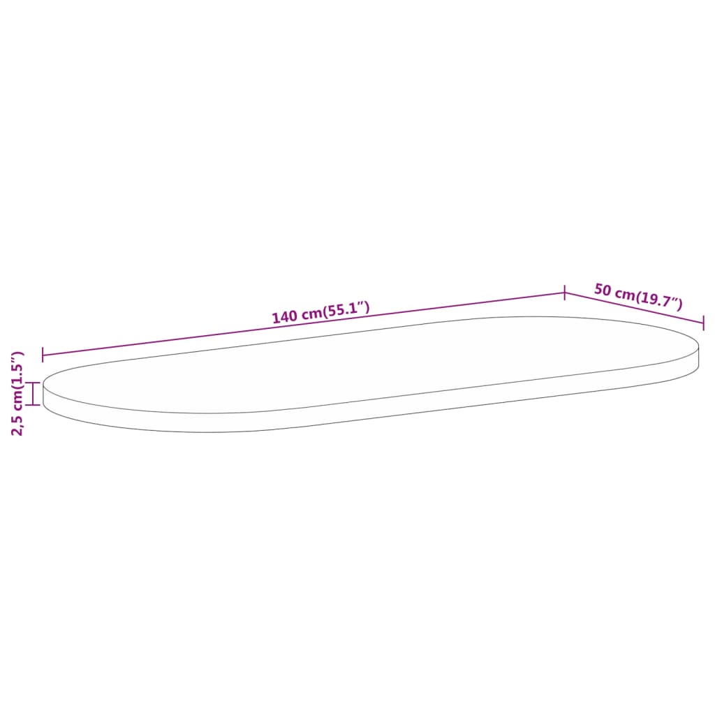 vidaXL Tischplatte 140x50x2,5 cm Oval Raues Massives Mangoholz