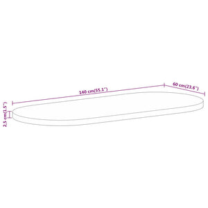 vidaXL Tischplatte 140x60x2,5 cm Oval Raues Massives Mangoholz