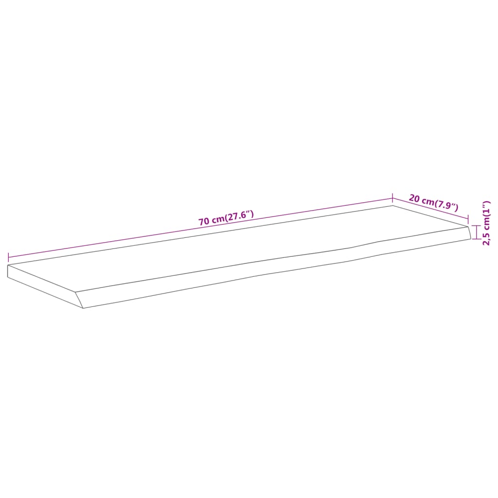 vidaXL Wandregal 70x20x2,5 cm Rechteckig Massivholz Akazie Baumkante