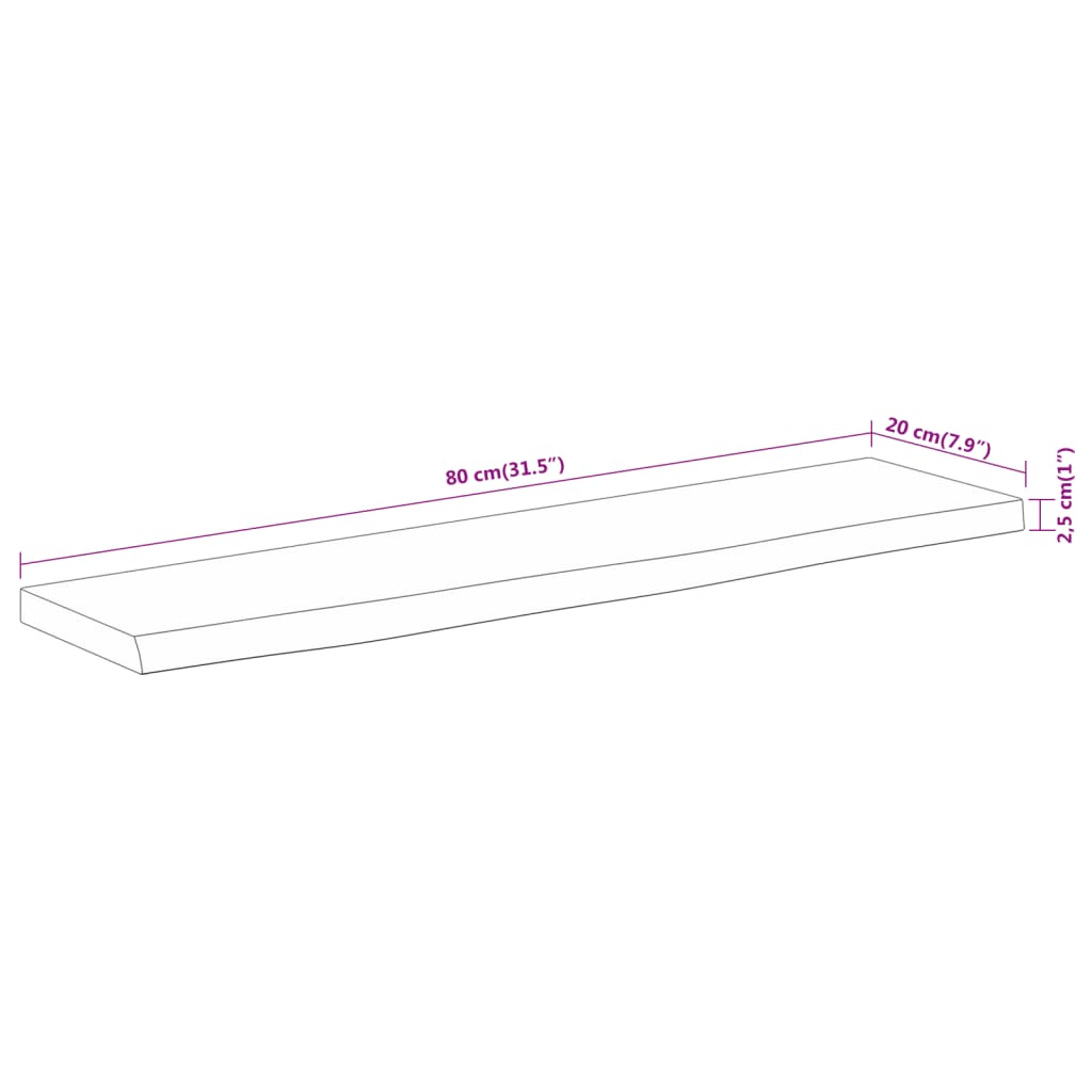 vidaXL Wandregal 80x20x2,5 cm Rechteckig Massivholz Akazie Baumkante