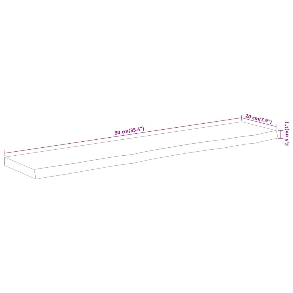 vidaXL Wandregal 90x20x2,5 cm Rechteckig Massivholz Akazie Baumkante