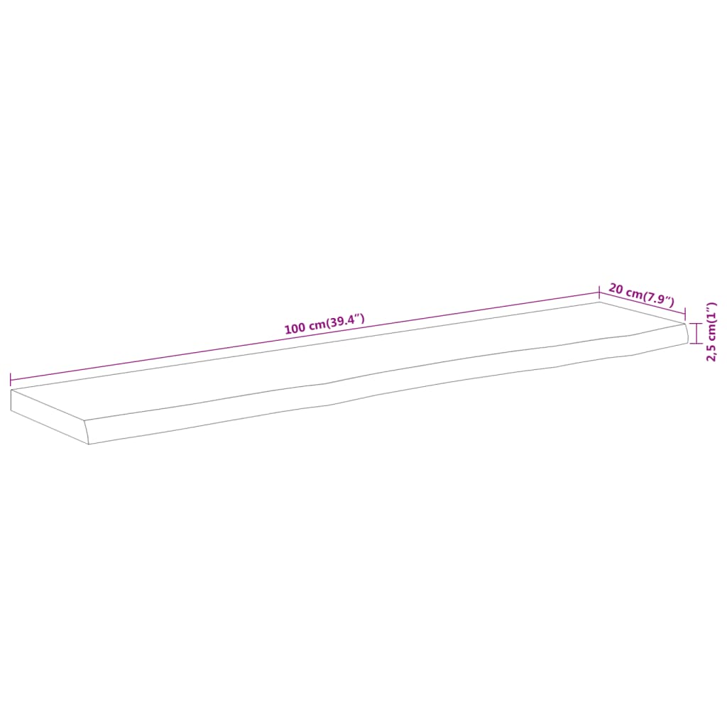 vidaXL Wandregal 100x20x2,5 cm Rechteckig Massivholz Akazie Baumkante