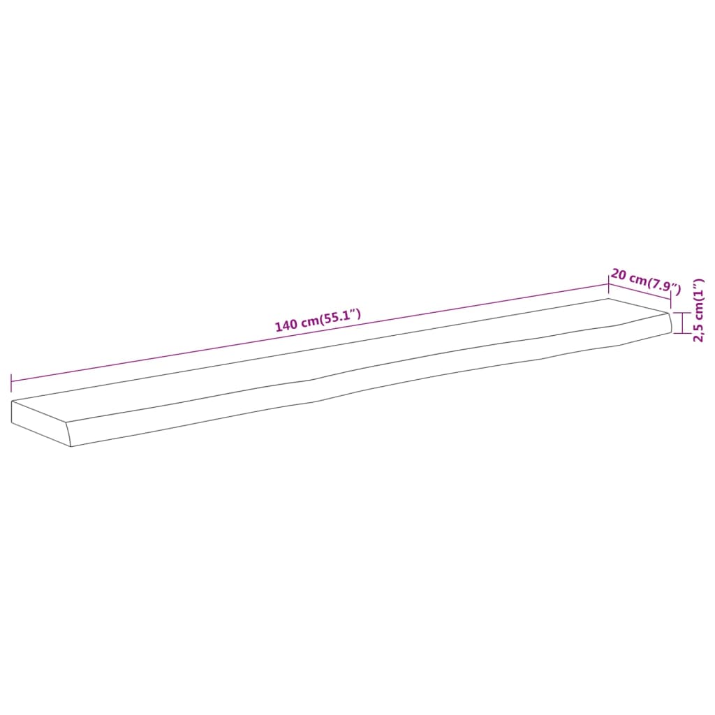 vidaXL Wandregal 140x20x2,5 cm Rechteckig Massivholz Akazie Baumkante