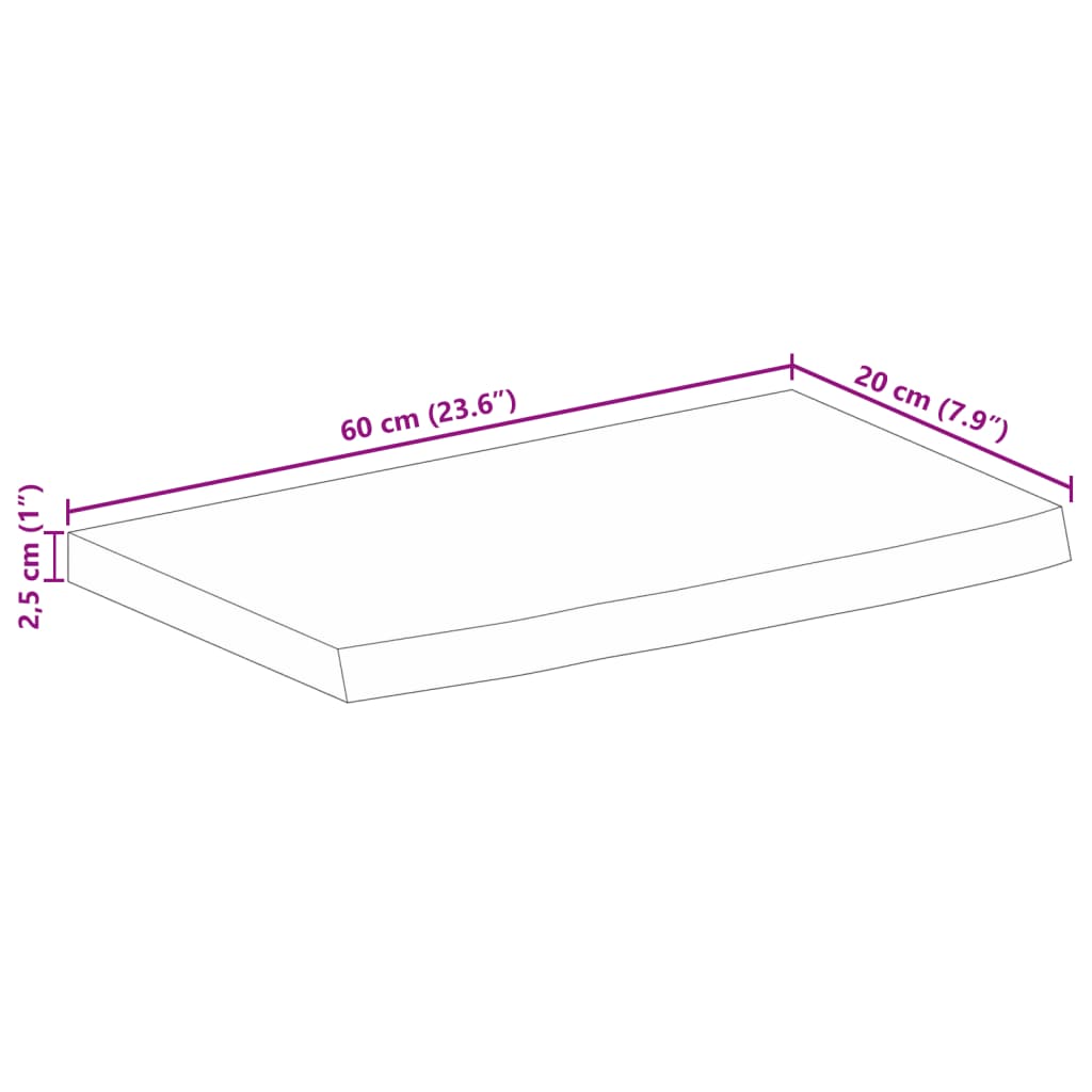 vidaXL Tischplatte 60x20x2,5 cm Baumkante Massivholz Raues Mangoholz