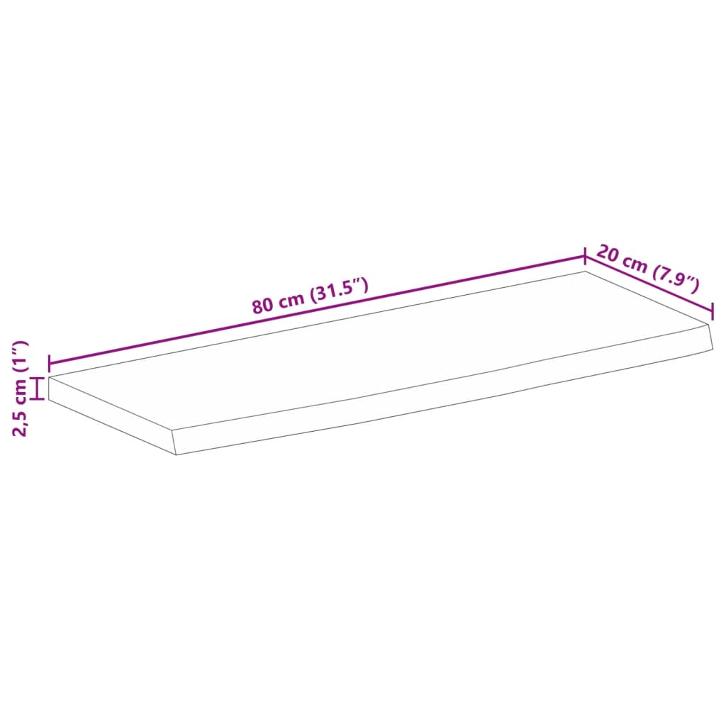 vidaXL Tischplatte 80x20x2,5 cm Baumkante Massivholz Raues Mangoholz