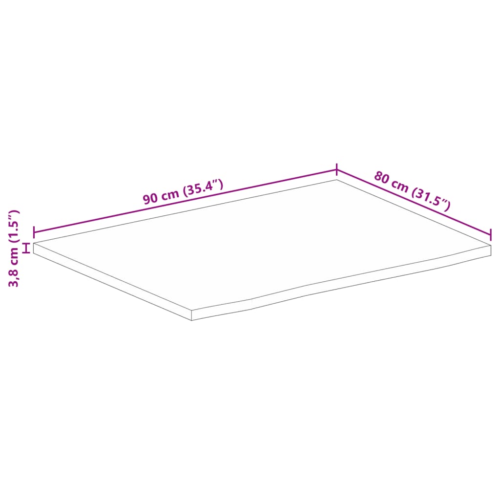 vidaXL Tischplatte 90x80x3,8 cm Baumkante Massivholz Raues Mangoholz