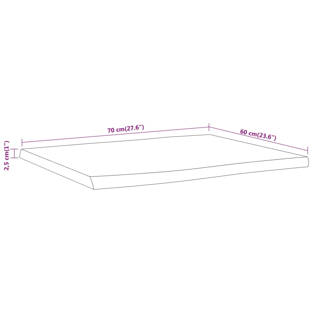 vidaXL Tischplatte 70x60x2,5cm Rechteckig Massivholz Akazie Naturkante