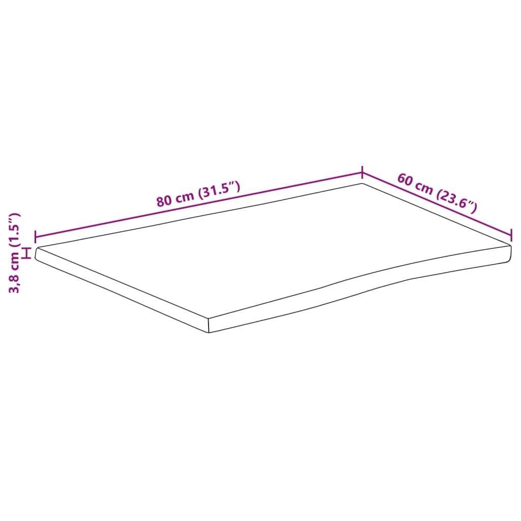 Tischplatte 80x60x3,8 cm Rechteckig Massivholz Akazie Baumkante Stilecasa