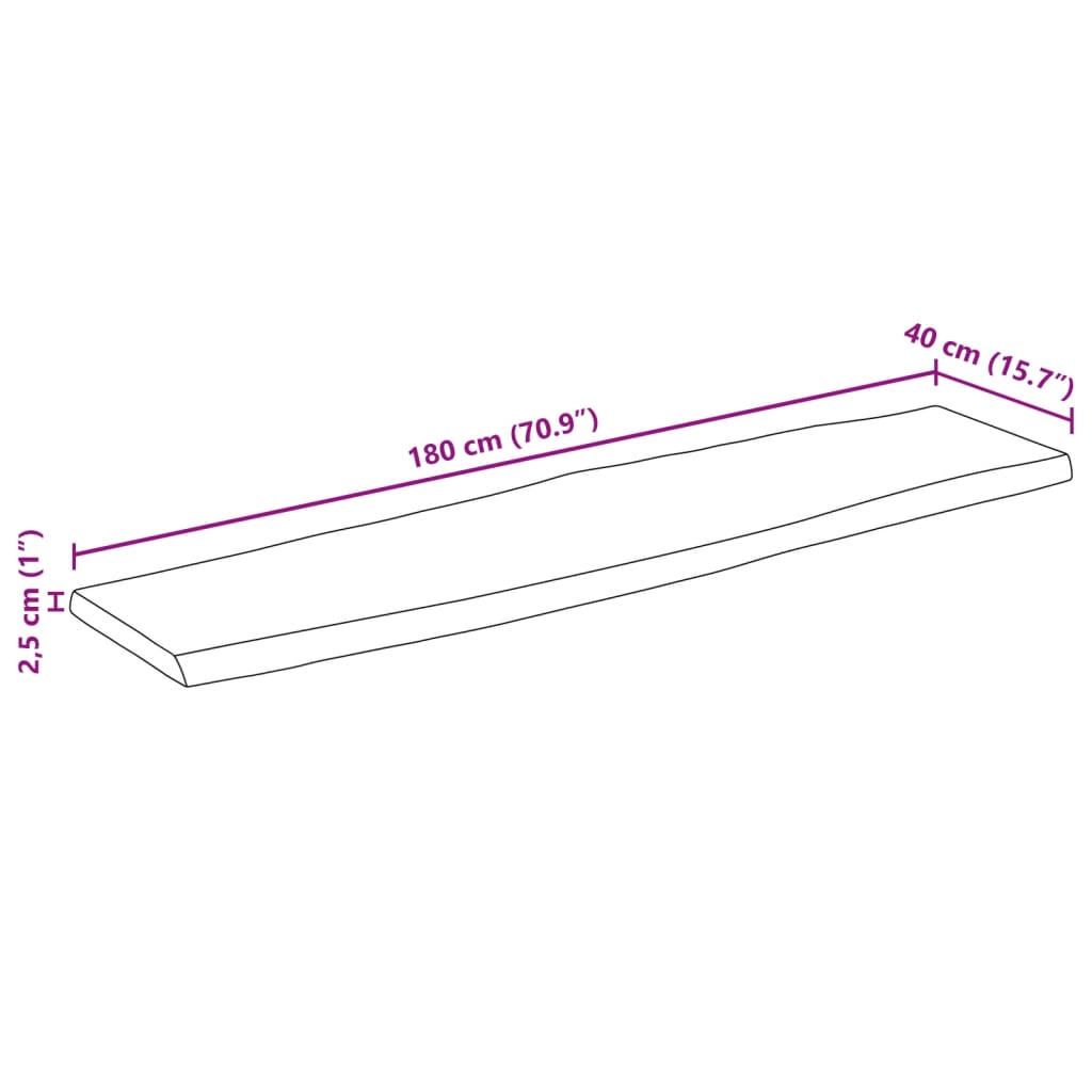 vidaXL Tischplatte mit Baumkante 180x40x2,5 cm Raues Mango Massivholz