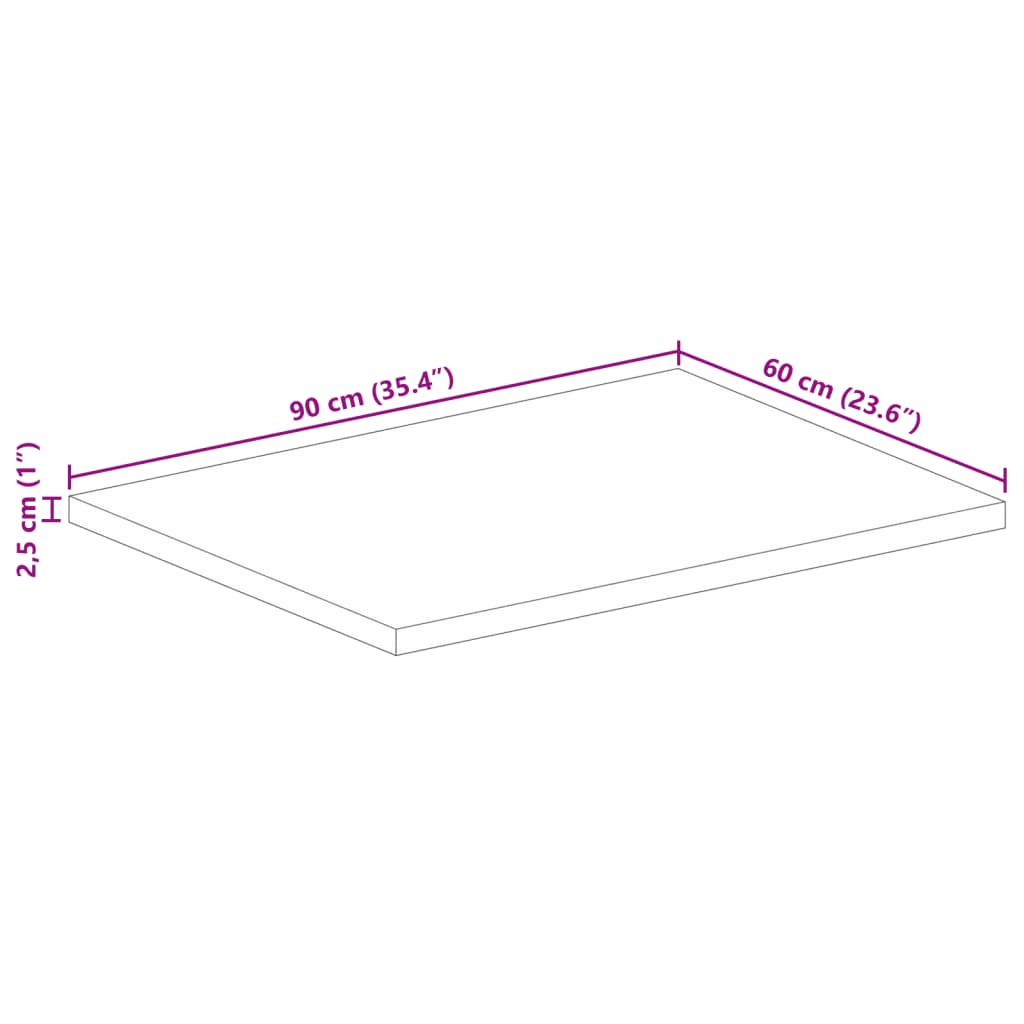 vidaXL Tischplatte 90x60x2,5 cm Rechteckig Raues Massivholz Mango