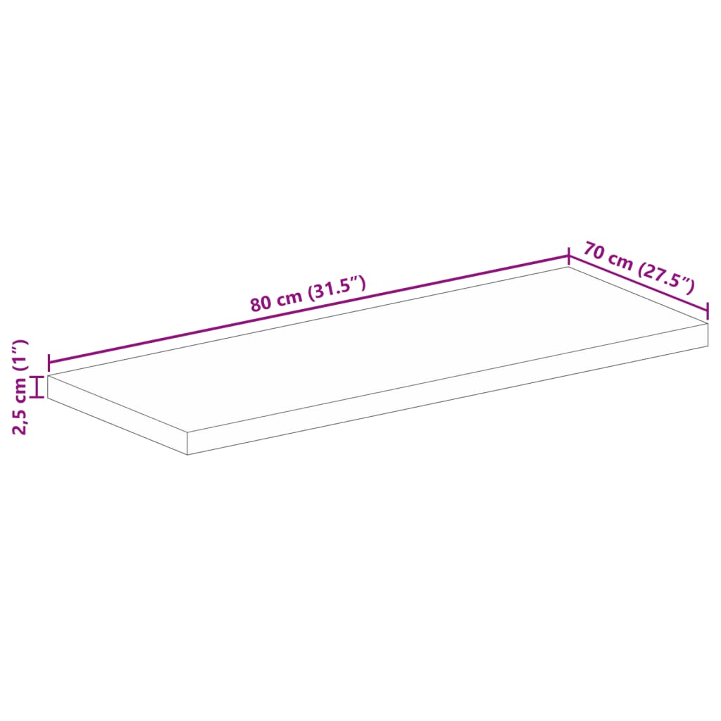 vidaXL Tischplatte 80x70x2,5 cm Rechteckig Massivholz Mango