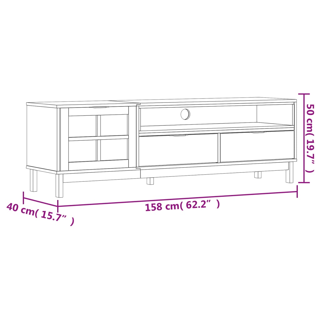 vidaXL TV-Schrank mit Glastür FLAM 158x40x50 cm Massivholz Kiefer