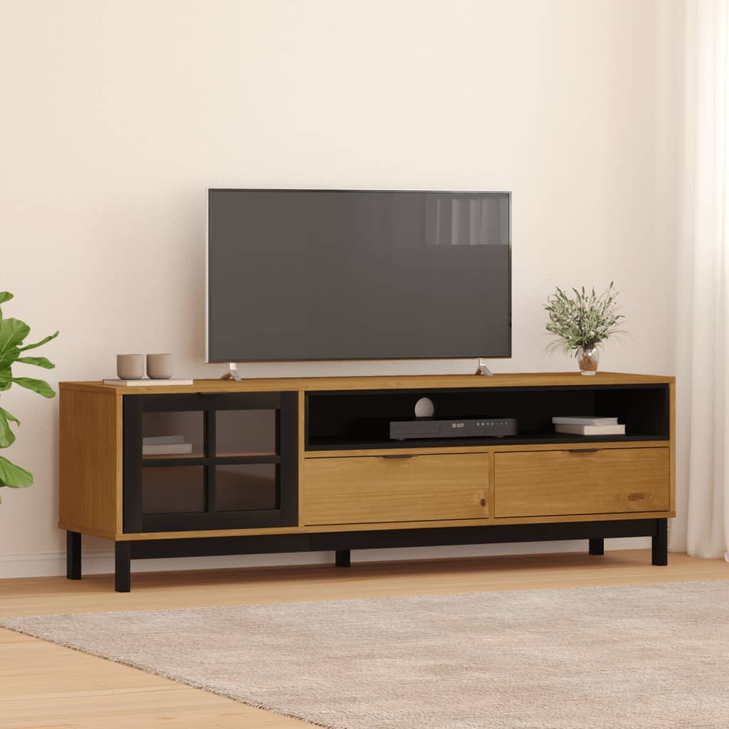 vidaXL TV-Schrank mit Glastür FLAM 158x40x50 cm Massivholz Kiefer