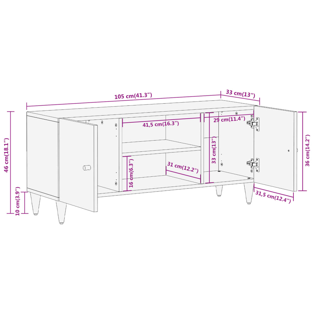 vidaXL TV-Schrank 105x33x46 cm Massivholz Mango