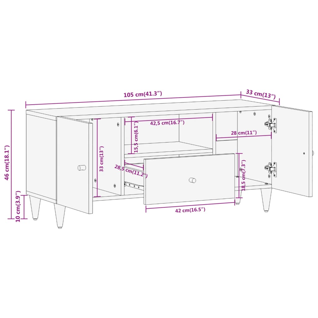 vidaXL TV-Schrank 105x33x46 cm Massivholz Mango