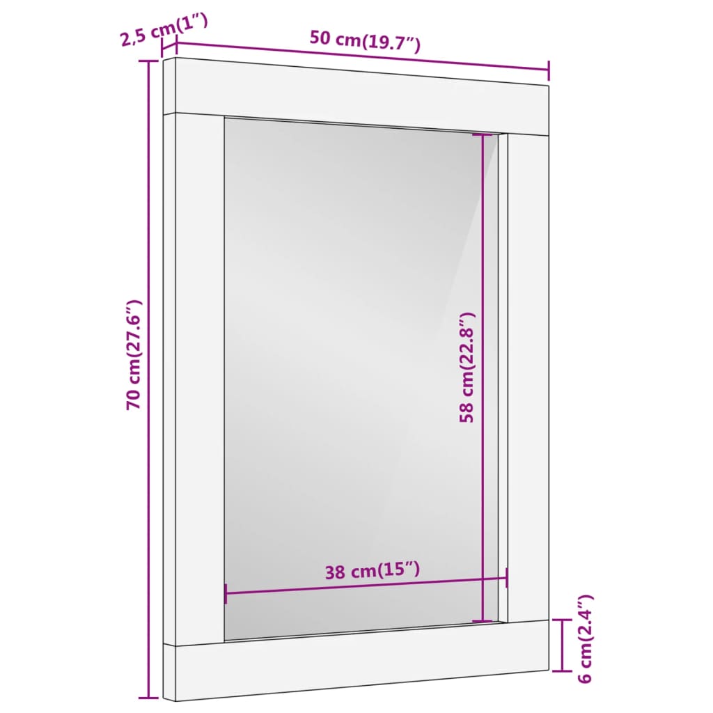 vidaXL Badspiegel 50x70x2,5 cm Massivholz Mango und Glas