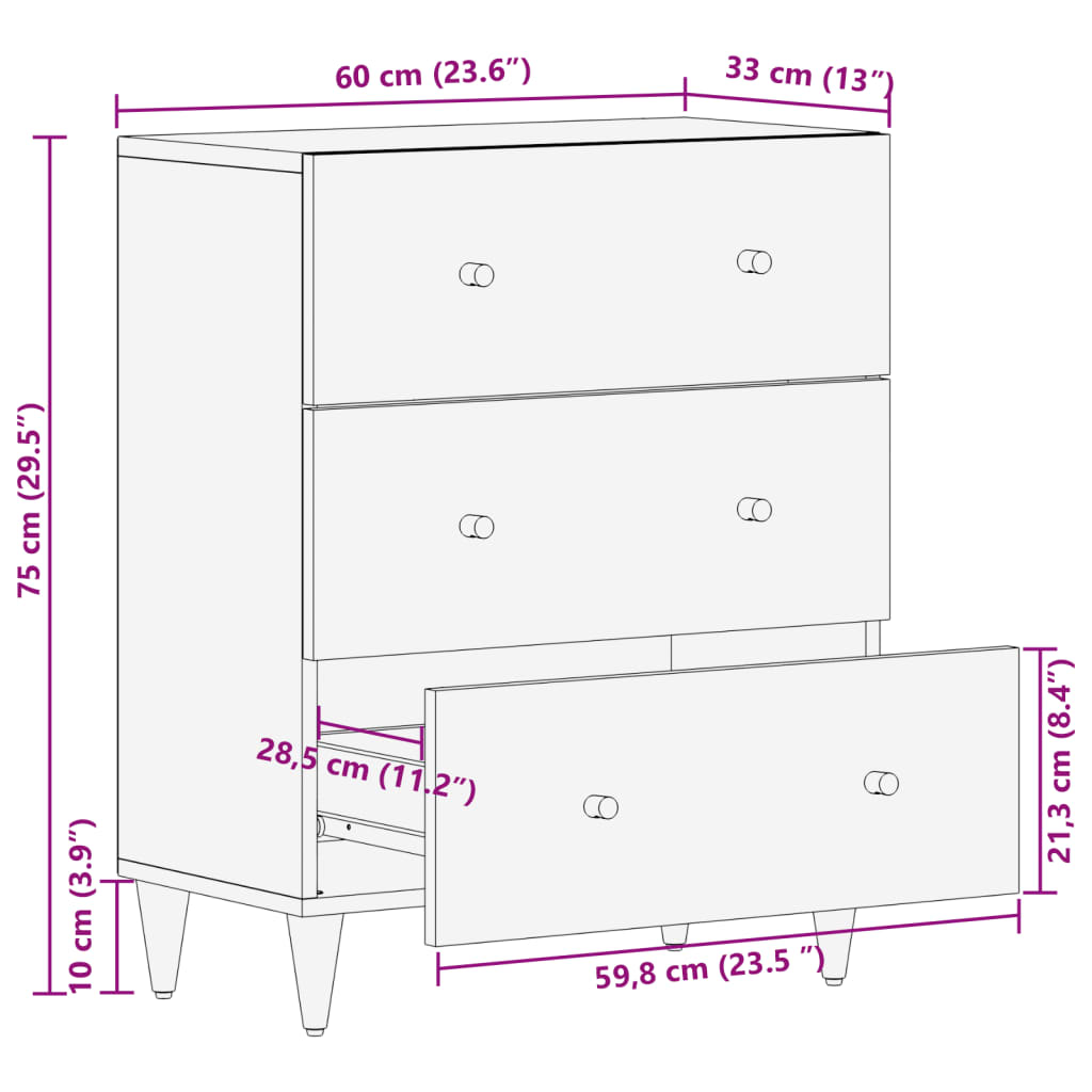 vidaXL Beistellschrank 60x33x75 cm Massivholz Mango