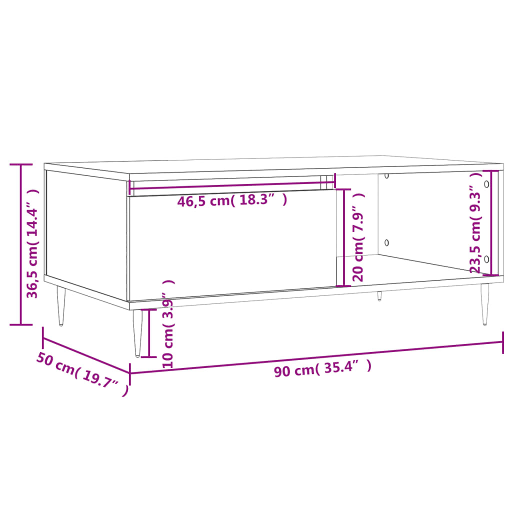 vidaXL Couchtisch Sonoma-Eiche 90x50x36,5 cm Holzwerkstoff