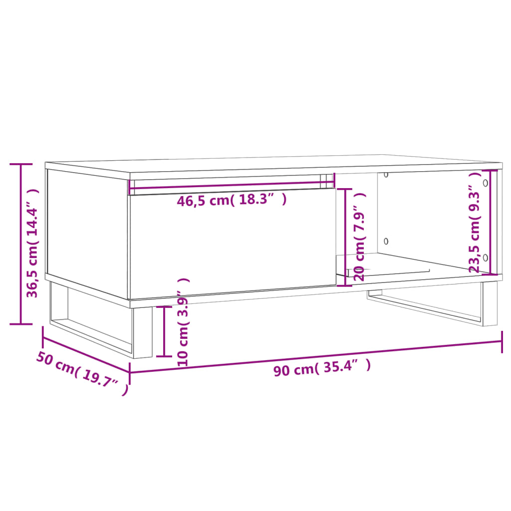 Couchtisch Grau Sonoma 90x50x36,5 cm Holzwerkstoff Stilecasa