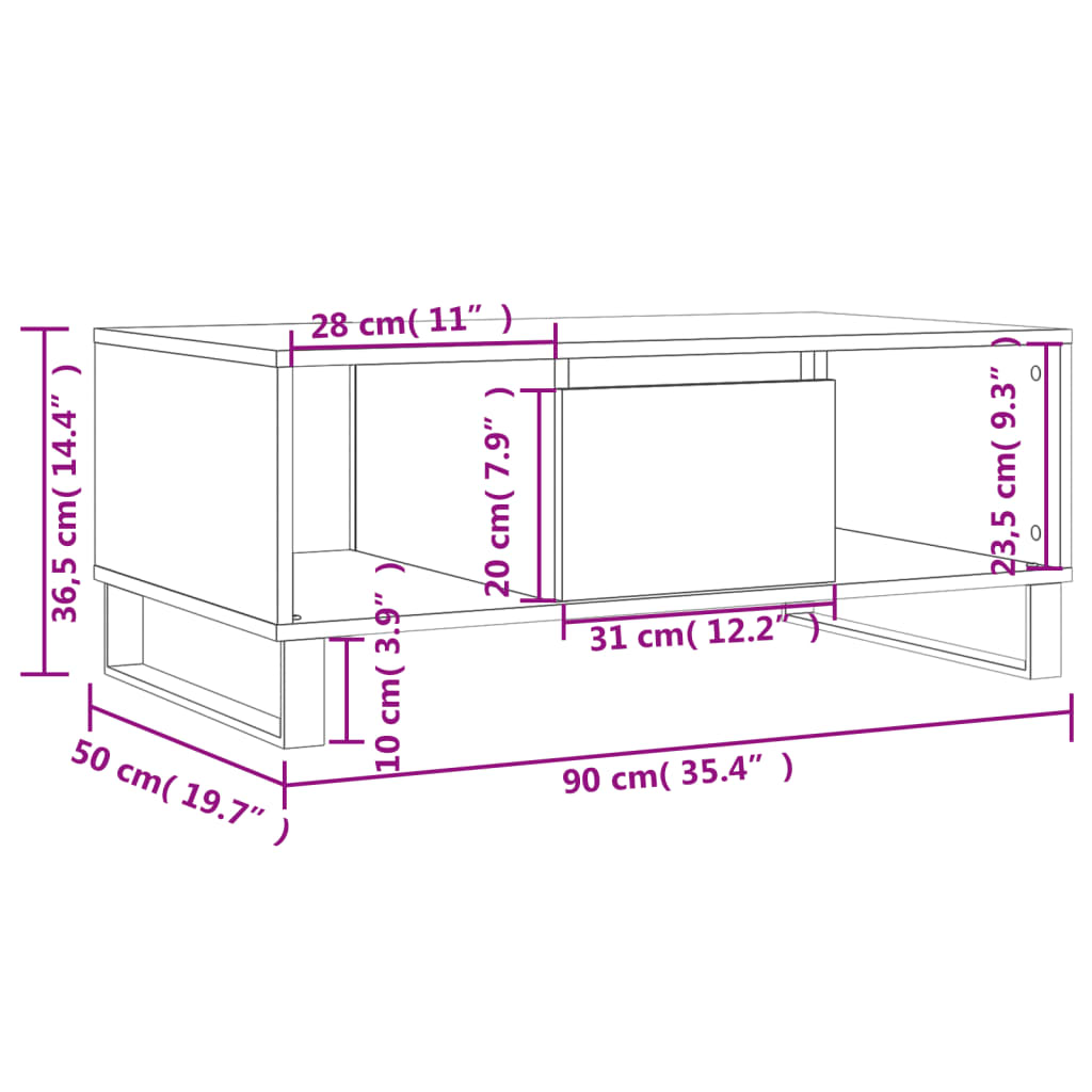 vidaXL Couchtisch Sonoma-Eiche 90x50x36,5 cm Holzwerkstoff